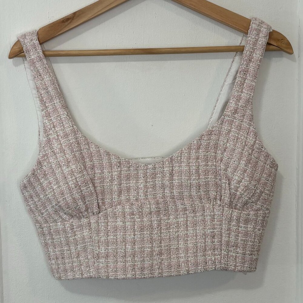 ZARA Women’s Pink/White Tweed Cropped Tank Top Size Medium, New, No Tags.